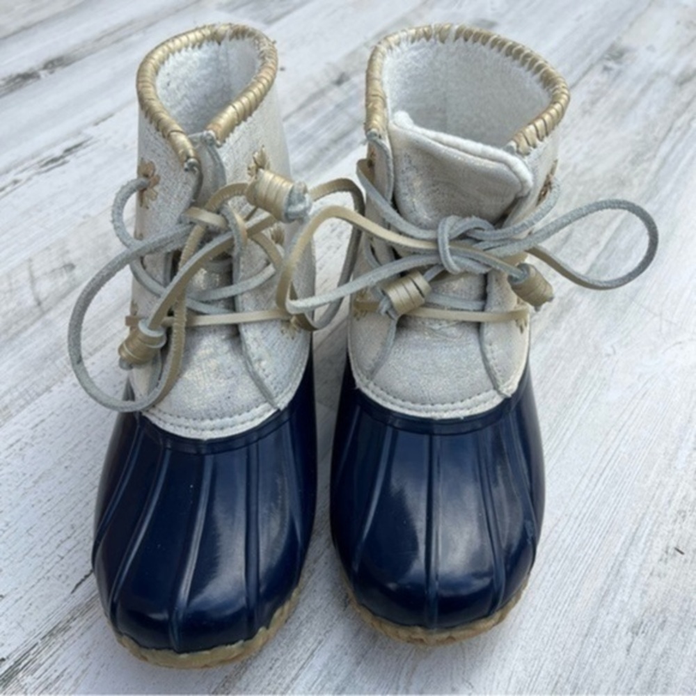 Jack Rogers‎ Boots Size 7 Womens Chloe Duck Outdoor Rain Gold Shimmer Blue